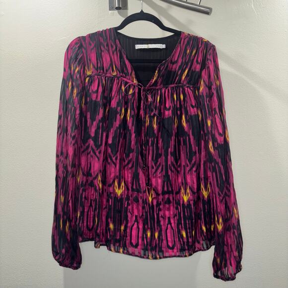 Marie Oliver Silk Top- 100% Silk Boho Print Blouse - Picture 3 of 15